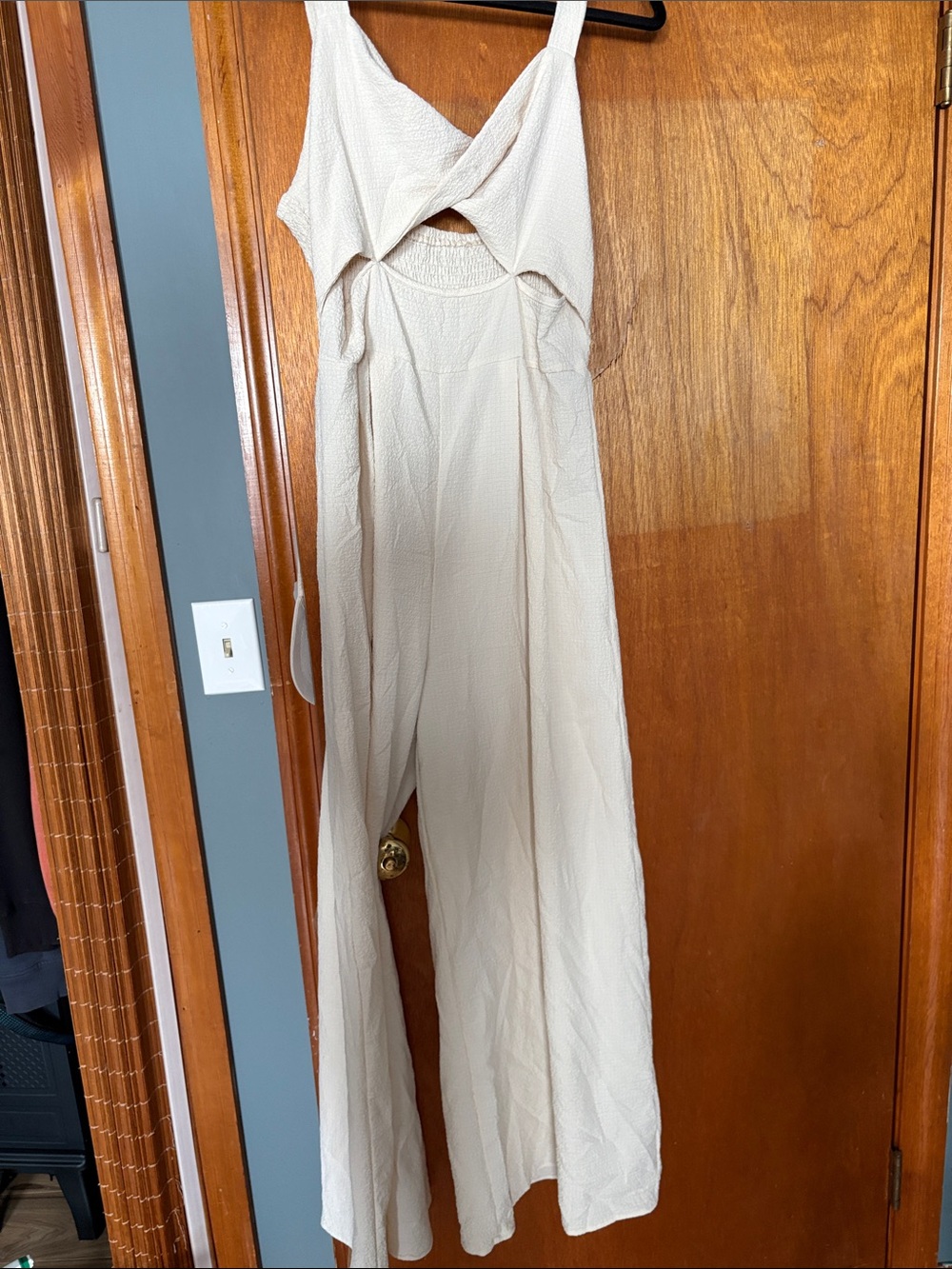 SHEIN Cream Twist-Front Wide Leg Jumpsuit